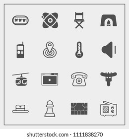 Modern, simple vector icon set with food, meat, seat, communication, cosmos, cap, rail, dentist, online, sausage, sky, web, internet, space, game, health, mobile, hotdog, transportation, white icons