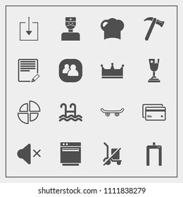 Modern, simple vector icon set with water, pie, gas, tool, restaurant, mute, stove, money, business, graph, scale, doctor, web, download, shipping, hospital, skater, spanner, wrench, volume, hat icons