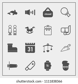 Modern, simple vector icon set with meat, watch, sign, equipment, store, retro, construction, screen, seafood, banner, hipster, graphic, search, shovel, business, technology, cut, smart, fashion icons