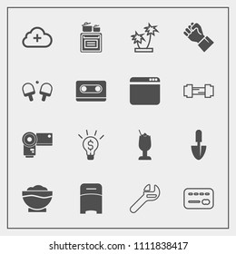 Modern, simple vector icon set with summer, spanner, idea, technology, shovel, alcohol, modern, photo, furniture, camera, tree, chef, add, photographer, card, palm, restaurant, human, bar, tool icons