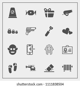 Modern, simple vector icon set with flight, space, helicopter, erase, lollipop, box, sign, traffic, background, road, pharaoh, celebration, profile, alien, home, rubber, woman, food, fiction icons