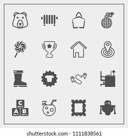 Modern, simple vector icon set with business, destination, nature, table, glass, picture, clothes, home, cocktail, heater, bear, play, futuristic, hot, boiler, work, kid, grizzly, style, map icons
