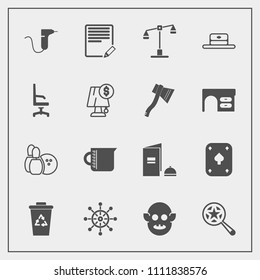 Modern, simple vector icon set with dentist, garbage, edit, liquid, alien, game, space, helm, nautical, brochure, ufo, pin, bowling, ship, document, sign, clinic, fiction, drill, search, medical icons