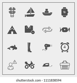 Modern, simple vector icon set with beacon, hairdryer, hour, store, food, shop, ship, fashion, dirt, clock, sea, alarm, transportation, screen, sale, travel, fish, seafood, extreme, profile, toy icons