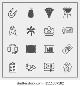 Modern, simple vector icon set with ancient, decoration, pole, bouquet, check, mark, player, bugle, jazz, percussion, checklist, bed, play, musical, book, home, soft, domino, field, flower, row icons