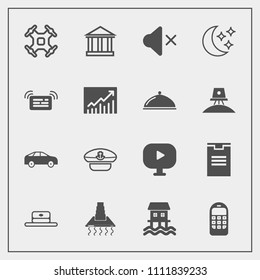 Modern, simple vector icon set with moon, sky, media, technology, navy, cooking, video, captain, greek, hood, highway, europe, control, houseboat, move, aerial, notification, box, cap, star, hat icons