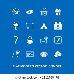 Modern, simple vector icon set on blue background with space, equipment, salmon, fish, fashion, ship, spaceship, tape, audio, beauty, interior, beautiful, face, wheel, technology, message, tool icons