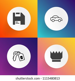 Modern, simple vector icon set on gradient backgrounds with taxi, secure, home, safe, cab, royalty, road, diskette, vehicle, car, floppy, king, internet, save, crown, information, jewelry, city icons