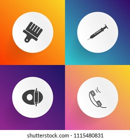 Modern, simple vector icon set on gradient backgrounds with bright, decoration, art, equipment, household, color, white, food, telephone, artistic, paint, mobile, water, kitchen, frying, phone icons
