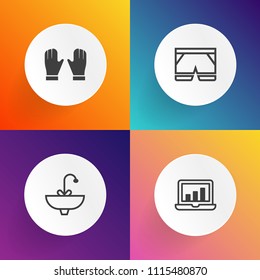 Modern, simple vector icon set on gradient backgrounds with sign, graphic, white, hygiene, background, chart, sport, wet, bathroom, clothing, work, business, glove, faucet, clothes, graph, drop icons
