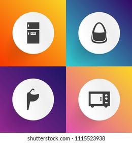 Modern, simple vector icon set on gradient backgrounds with collection, kettle, bathroom, metal, liquid, white, machine, toaster, fashion, household, hygiene, kitchen, wet, equipment, handbag icons