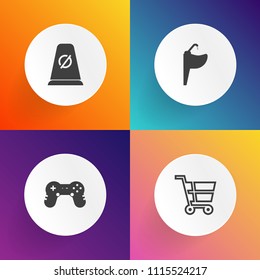 Modern, simple vector icon set on gradient backgrounds with road, liquid, console, tap, market, controller, transportation, buy, travel, refreshment, street, shop, wet, bathroom, retail, cart icons