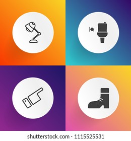 Modern, simple vector icon set on gradient backgrounds with human, sign, light, man, clothing, lifestyle, foot, success, casual, shoes, direction, pointing, gesture, modern, fashion, washroom icons