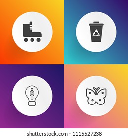 Modern, simple vector icon set on gradient backgrounds with natural, retro, concept, light, shoe, ecology, business, skate, creative, can, trash, success, leisure, wing, activity, recycling, bin icons