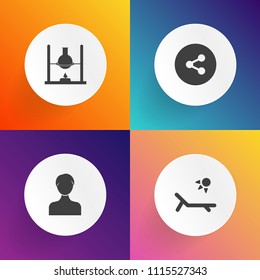 Modern, simple vector icon set on gradient backgrounds with graphic, medical, person, web, nature, sun, chemical, technology, medicine, water, summer, user, login, media, travel, sunny, sea icons