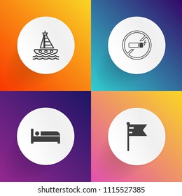 Modern, simple vector icon set on gradient backgrounds with national, sign, america, speed, country, habit, sleep, white, yacht, room, vessel, nautical, usa, blue, nicotine, forbidden, motor, no icons