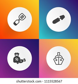 Modern, simple vector icon set on gradient backgrounds with boat, tool, makeup, cooking, unhealthy, cosmetic, sugar, nautical, white, candy, marine, shipping, container, ocean, beauty, cargo icons