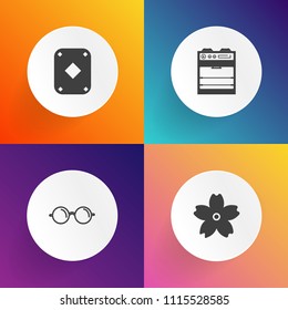 Modern, simple vector icon set on gradient backgrounds with decoration, blooming, eyeglasses, eye, beautiful, japanese, win, house, frame, blossom, gambling, white, game, floral, cherry, flower icons