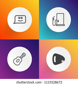 Modern, simple vector icon set on gradient backgrounds with pump, face, oil, equipment, sound, service, silhouette, acoustic, instrument, cartoon, car, gasoline, musical, petrol, black, concert icons