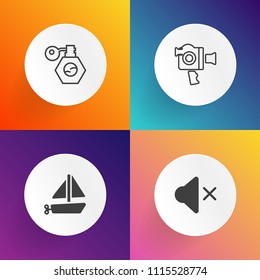 Modern, simple vector icon set on gradient backgrounds with glass, mute, blue, summer, perfume, off, speaker, container, space, travel, camcorder, cute, cosmetic, music, sign, white, web, liquid icons