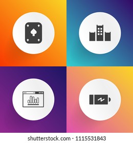 Modern, simple vector icon set on gradient backgrounds with internet, business, load, service, management, seo, electrical, hotel, charger, taxi, empty, electricity, card, website, key, half icons