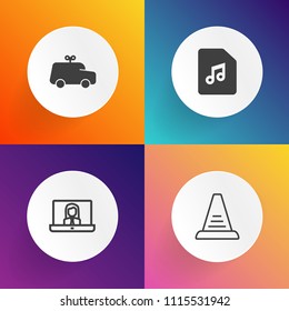 Modern, simple vector icon set on gradient backgrounds with stair, chat, cute, kid, mobile, computer, rise, female, sound, child, little, childhood, work, toy, white, note, music, graphic, sign icons