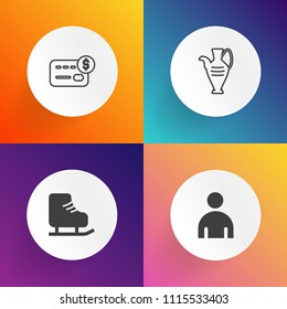 Modern, simple vector icon set on gradient backgrounds with fun, style, bank, activity, exercise, art, object, vase, ceramic, balance, young, character, money, pot, boy, rink, finance, payment icons