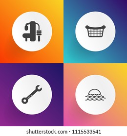 Modern, Simple Vector Icon Set On Gradient Backgrounds With Weight, Sunset, Market, Toolbox, Pliers, Sun, Object, Hammer, Beautiful, Summer, Sky, Tool, Repair, Training, Basket, Equipment, Light Icons