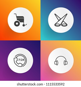 Modern, simple vector icon set on gradient backgrounds with telephone, help, earphone, assistant, sign, background, call, ear, backdrop, music, bright, phone, headphones, listen, support, stereo icons
