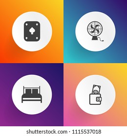 Modern, simple vector icon set on gradient backgrounds with card, electric, wallet, motel, modern, hotel, financial, cooler, gambling, vegas, game, bag, black, female, blower, dollar, sign, cold icons