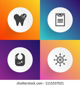 Modern, simple vector icon set on gradient backgrounds with vessel, control, nautical, package, dental, infant, sailboat, helm, childhood, travel, boat, yacht, box, healthy, medical, white, sea icons