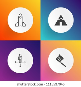 Modern, simple vector icon set on gradient backgrounds with information, dental, destination, mouth, camp, clean, brush, spaceship, space, healthy, nature, road, medical, leisure, arrow, health icons