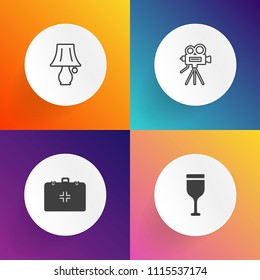 Modern, simple vector icon set on gradient backgrounds with winery, doctor, beverage, sign, medicine, film, health, medical, red, retro, vintage, glass, restaurant, equipment, tripod, furniture icons