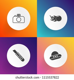 Modern, simple vector icon set on gradient backgrounds with alien, black, flash, fantasy, knife, planet, light, invasion, film, fiction, spacecraft, sign, vehicle, science, silhouette, comet icons