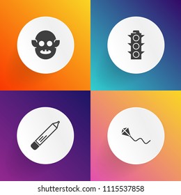Modern, simple vector icon set on gradient backgrounds with business, child, school, fun, alien, white, office, ufo, sky, road, humanoid, joy, kite, traffic, vacation, summer, lamp, happy, paper icons
