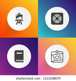 Modern, simple vector icon set on gradient backgrounds with ventilator, life, painter, blower, literature, label, sos, concept, air, heat, drawing, artist, textbook, sign, wind, artistic, open icons