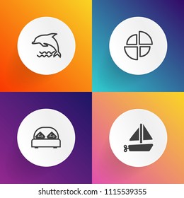 Modern, simple vector icon set on gradient backgrounds with graphic, bed, modern, travel, element, white, pie, summer, sea, apartment, house, wild, hotel, business, diagram, object, toy, animal icons