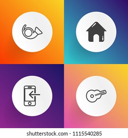 Modern, simple vector icon set on gradient backgrounds with music, horn, banking, internet, money, musical, white, concept, wind, sound, bugle, digital, concert, online, transfer, jazz, mobile icons