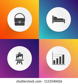 Modern, simple vector icon set on gradient backgrounds with diagram, color, presentation, drawing, accessory, home, paint, concept, room, house, chart, collection, web, sign, data, information icons