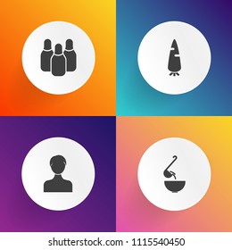 Modern, simple vector icon set on gradient backgrounds with soup, object, login, sign, restaurant, bowling, raw, internet, graphic, leisure, fresh, bowling ball, background, hot, pour, avatar icons