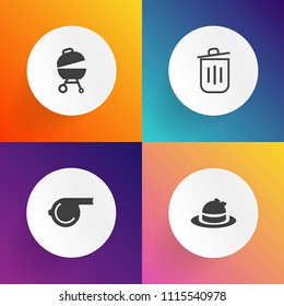 Modern, simple vector icon set on gradient backgrounds with textile, object, trainer, tool, garbage, hat, trash, recycling, competition, headwear, sausage, waste, fashion, meat, sport, coach icons