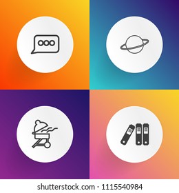 Modern, simple vector icon set on gradient backgrounds with archive, star, orbit, chat, food, galaxy, talk, picnic, hot, business, document, system, data, office, barbecue, grilled, universe icons
