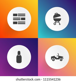 Modern, simple vector icon set on gradient backgrounds with game, grill, strike, global, background, object, transportation, leisure, automobile, communication, fire, bowling ball, transport icons