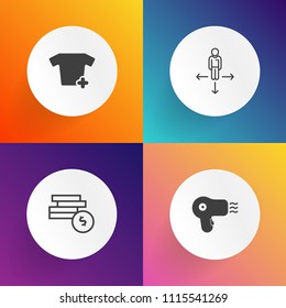 Modern, simple vector icon set on gradient backgrounds with business, hair, map, salon, clothes, destination, currency, way, direction, hairdresser, bank, information, hairdryer, pin, money, tee icons
