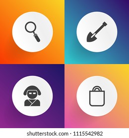 Modern, simple vector icon set on gradient backgrounds with hammer, find, decoration, give, internet, search, makeup, screwdriver, glass, kimono, sign, bag, construction, zoom, japan, fashion icons