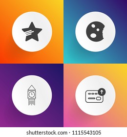 Modern, simple vector icon set on gradient backgrounds with investment, food, element, bakery, dollar, cash, wealth, doughnut, clock, shape, ben, landmark, uk, rating, tourism, success, london icons