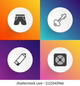 Modern, simple vector icon set on gradient backgrounds with pen, equipment, old, uniform, sign, antique, air, retro, fashion, electric, pencil, security, fan, metal, vintage, clothes, web, heat icons