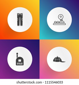 Modern, simple vector icon set on gradient backgrounds with walkie-talkie, fashion, pants, arrow, headwear, walkie, child, background, clothing, cap, communication, denim, trousers, young, style icons