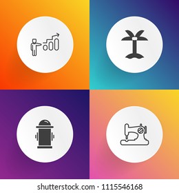 Modern, simple vector icon set on gradient backgrounds with danger, fire, management, natural, metal, street, vintage, business, water, palm, personal, sew, equipment, safety, emergency, tree icons
