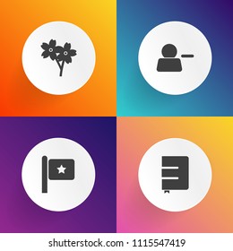 Modern, simple vector icon set on gradient backgrounds with branch, decoration, blank, flower, sign, object, background, red, cherry, page, american, textbook, sakura, blooming, space, floral icons